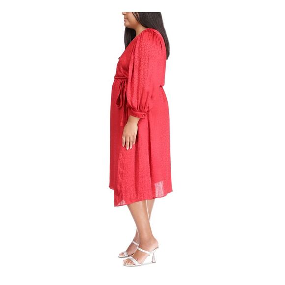 MICHAEL MICHAEL KORS Womens Red 3/4 Sleeve Midi Wrap Dress Plus 0X - Picture 3 of 4